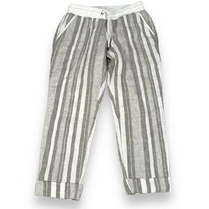 Athleta Pants Women's 4P Beige White Striped Linen‎ Drawstring Waist Straight